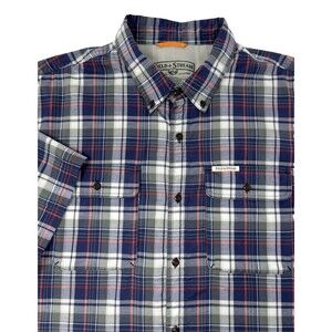 Field & Stream Men's‎ Navy Blue Gray Red Plaid Short Sleeve Shirt 2XL